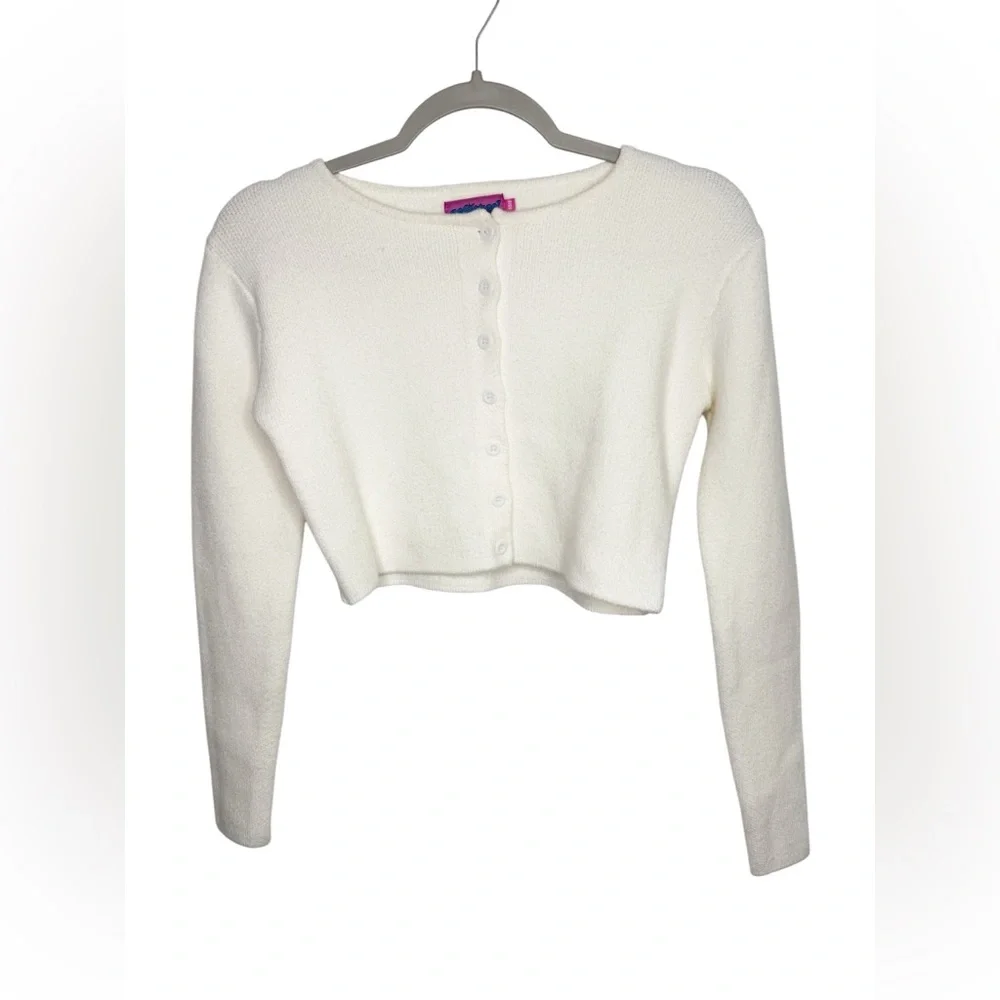 EDIKTED Cream Cropped Long Sleeve Cardigan Size XS Small - Picture 2 of 6